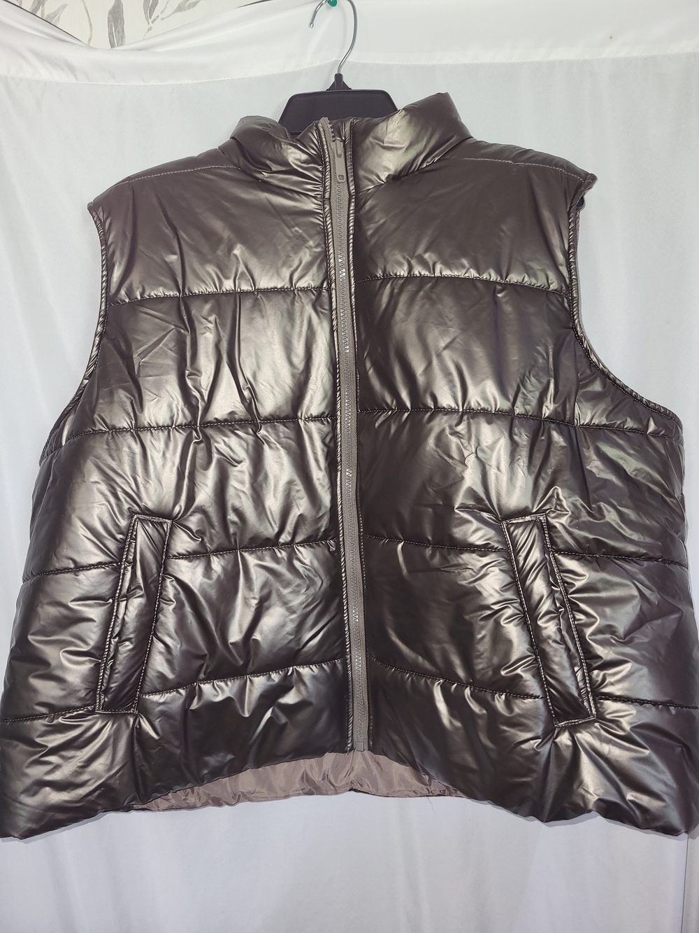 Ideology Womens Metallic Charcoal Puffer Vest Size 2X